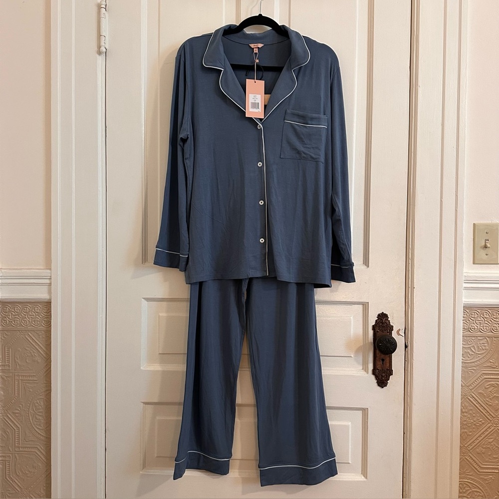 NWT Eberjey Blue Pajama Set with White Trim